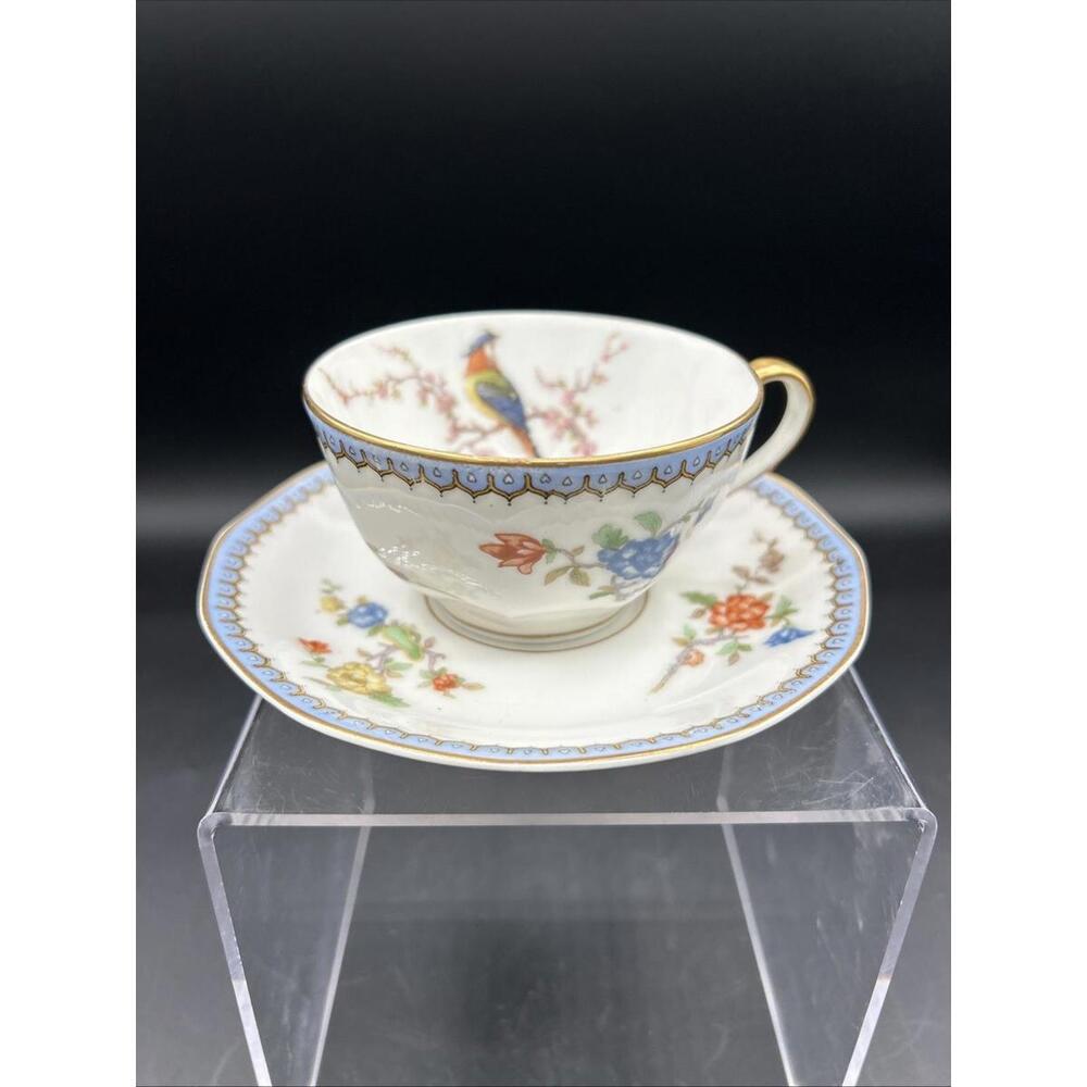 Haviland Limoges Paradise Tea Cup & Saucer Set Mug Plate Dish Chambord w/ Bird